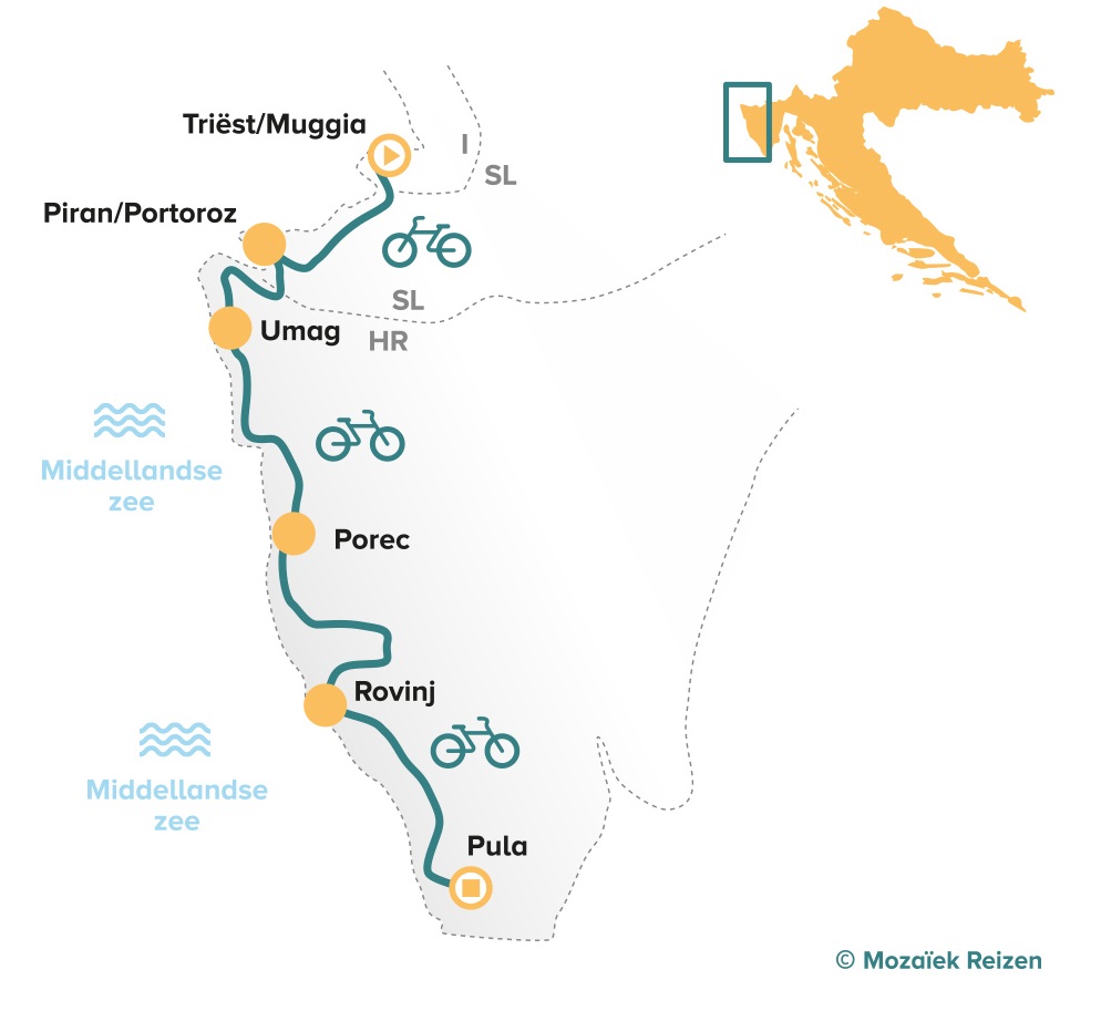 Fietsroute Istrië van Triëst naar Pula